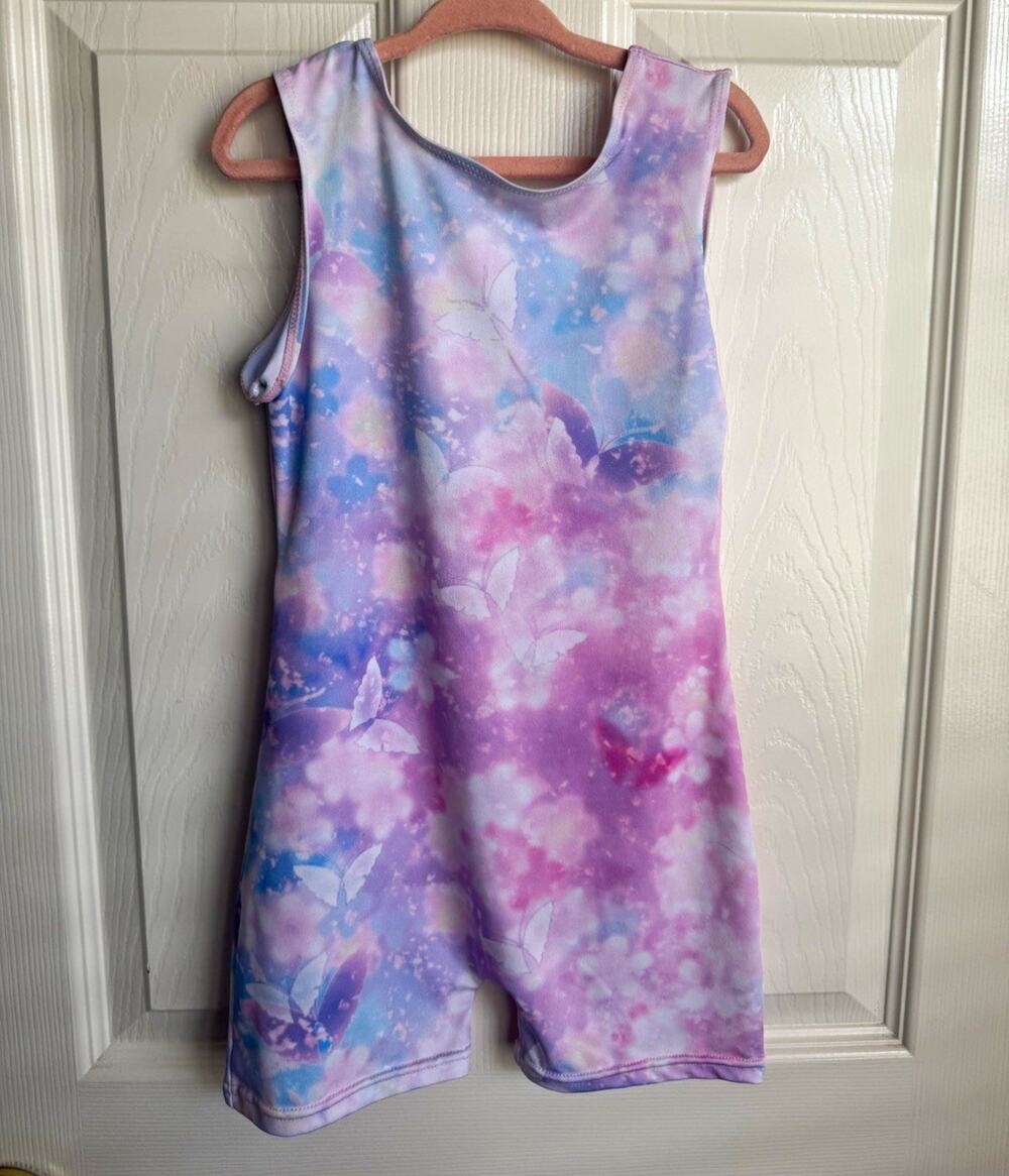 Girls Sleeveless Dance Leotard Unitard Multi-Color Butterfly Print Size 120 5-6